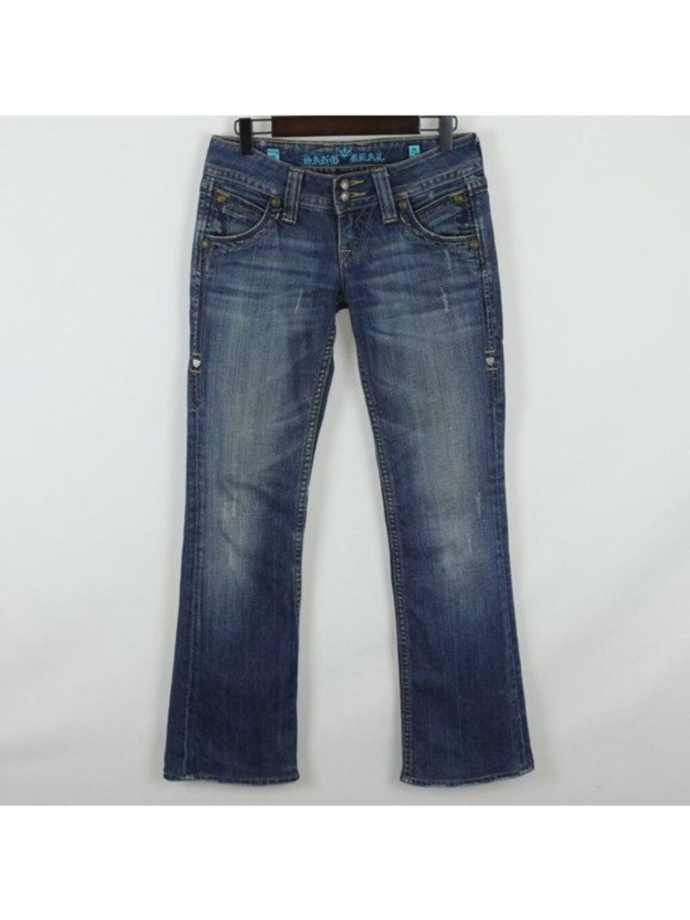 Miss Me Sang Real Women's Size 26 Blue Low Rise Boot Cut Embellished Jeans